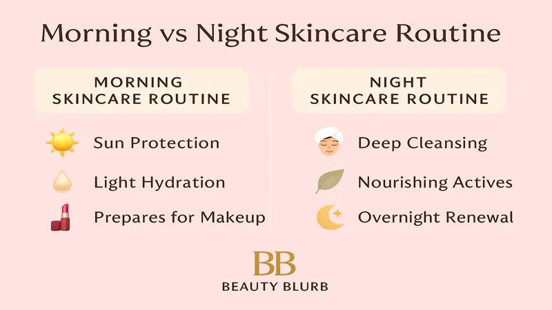 morning vs night skincare routine infographic