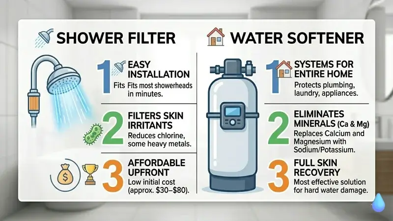 how to reverse the effects of hard water on skin? Easy steps Shower Filter vs Water Softener